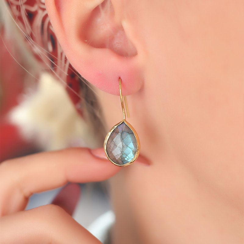Boucles d'oreilles - Laiton plaqué or & labradorite