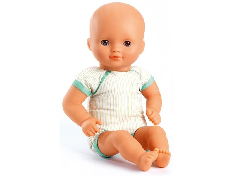 DJECO Puppe Pomea: Pistache 32 cm Weichkörperpuppe mit braunen Schlafaugen