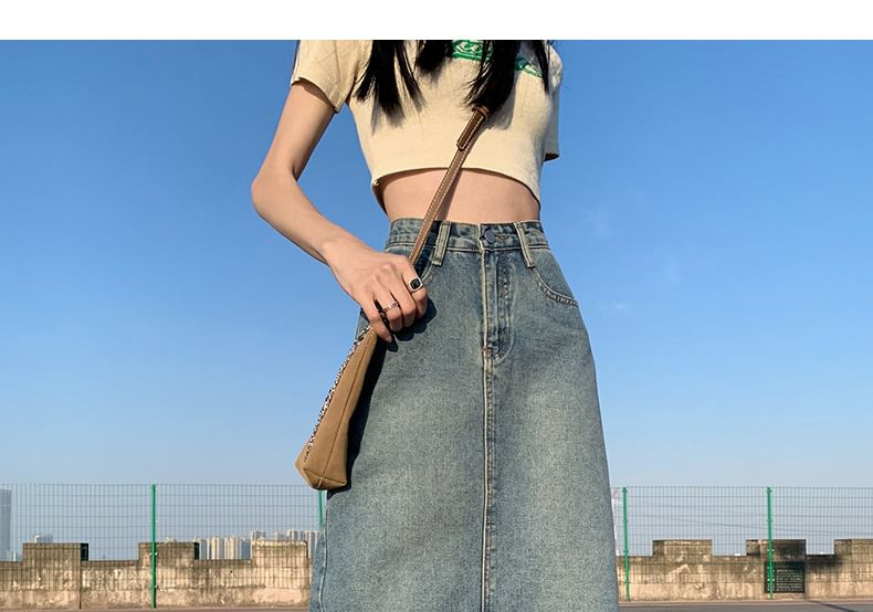 Notica - High Rise Washed Slit Midi A-lijn denim rok