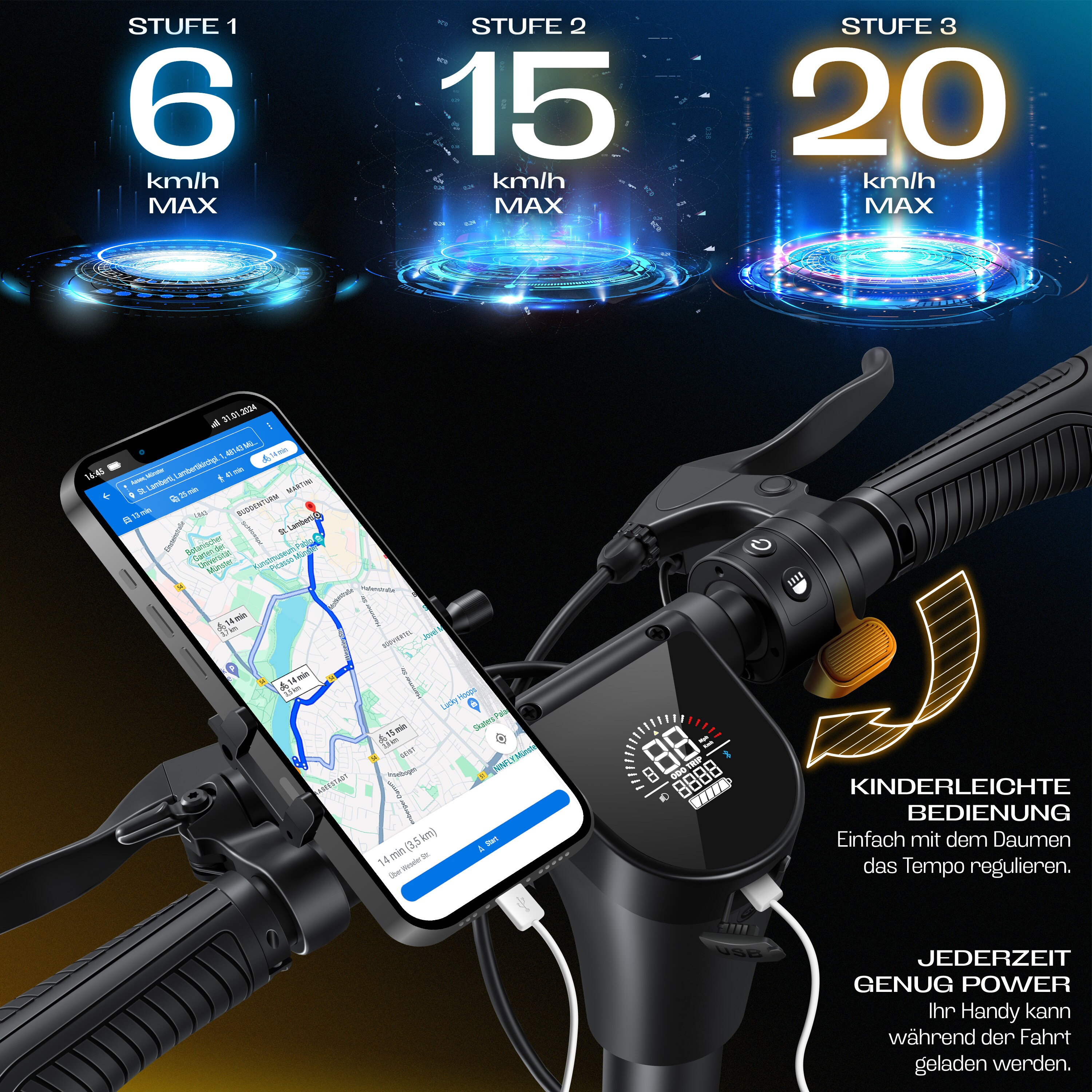 KESSER® E-Scooter mit Straßenzulassung 40km Reichweite Faltbarer Elektro 36V / 10 Ah Batterie Roller Belastung bis 120kg 450W Motor 10