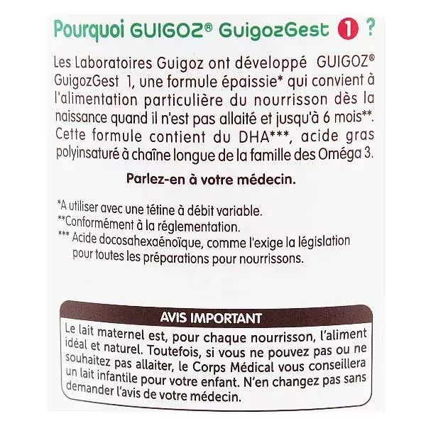 Guigoz Gest Formule Epaissie Lait 1er âge 780g