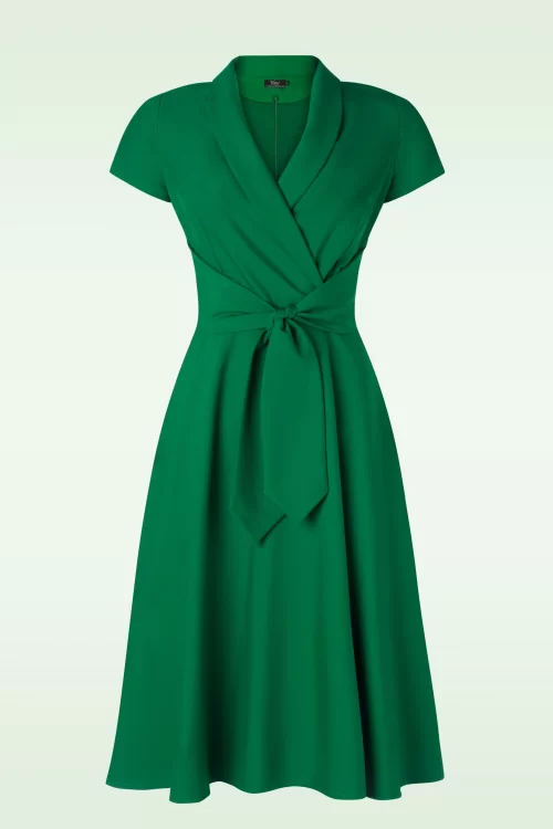 Vintage Diva  The Emma swing jurk in smaragdgroen