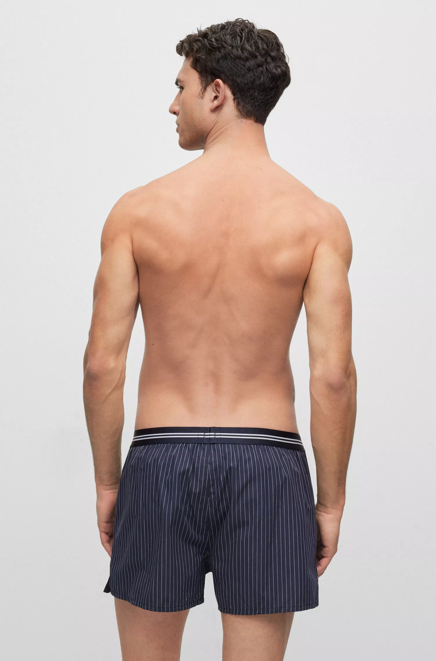 BOSS Preto - Conjunto com três shorts de pijama em popeline de algodão.