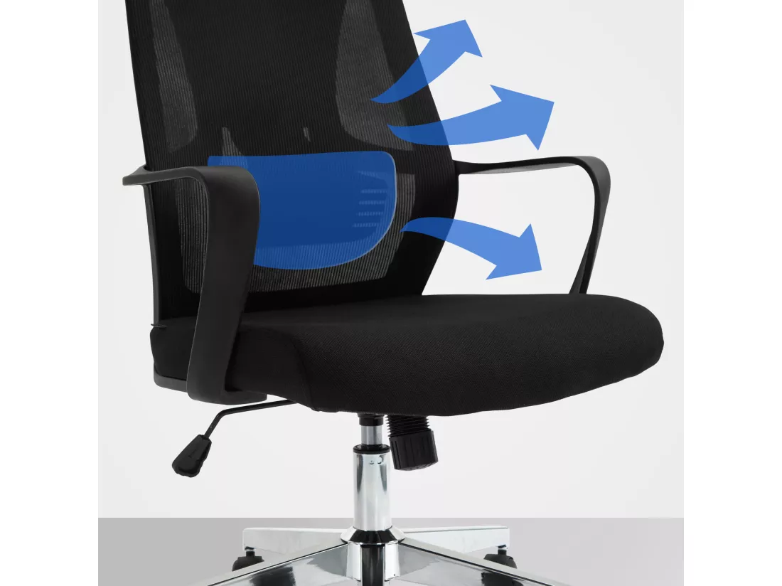 Chaise de bureau - Tissu & Métal chromé - Noir - Kanab