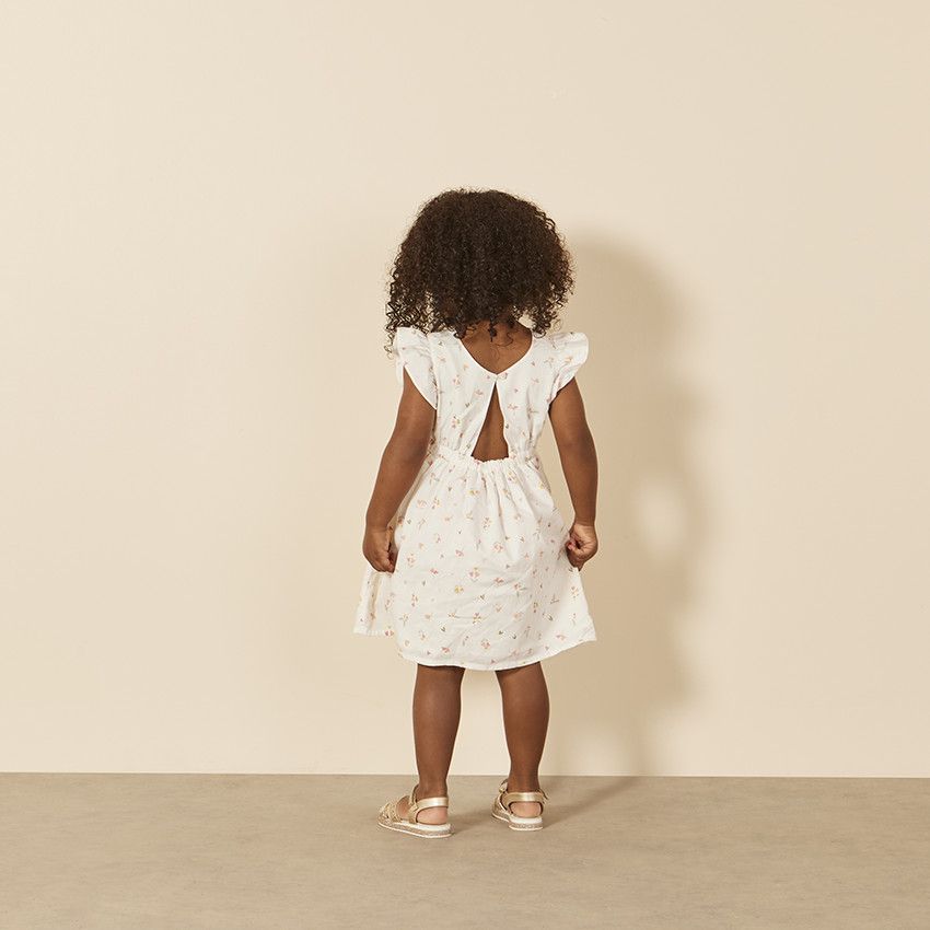 Robe manches courtes volantées imprimé fleuris pour bébé fille - Ecru