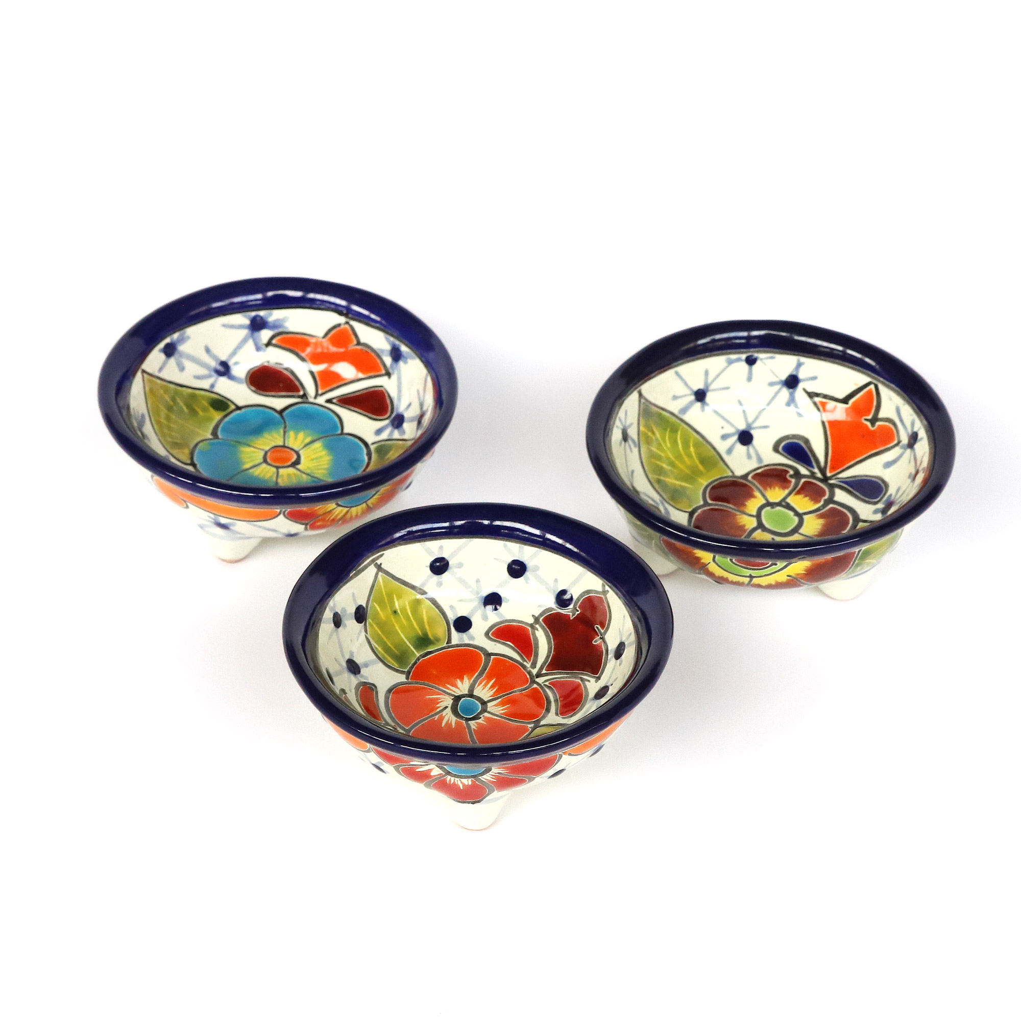 Keramik-Schälchen auf Füßen rot, multicolor, Ø 10 cm, H 5 cm zu 8,00