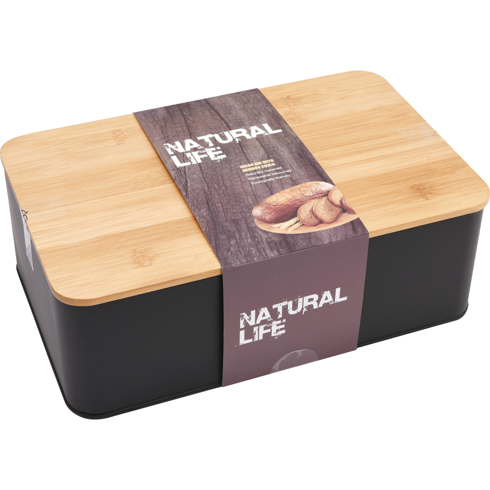Brotbox L schwarz/Bamboo, 42.3x22.5x12.5