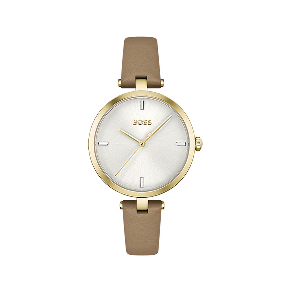 Montre BOSS Majesty femme acier doré jaune bracelet cuir marron