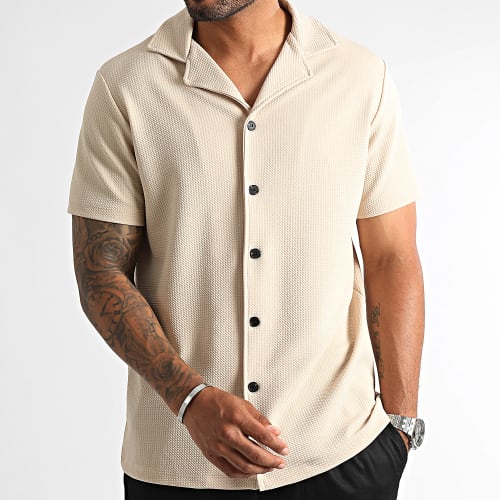 Chemise Manches Courtes Texturé Waffle 0305 Beige Clair