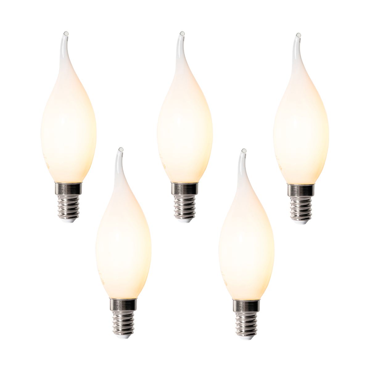 Set van 5 E14 dimbare LED lampen BXS35 opaal 4W 450 lm 2200K