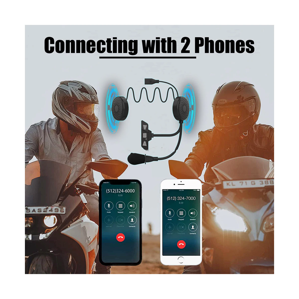 Handsfree-sett til motorsykkelhjelm Bluetooth 5.2 Sort