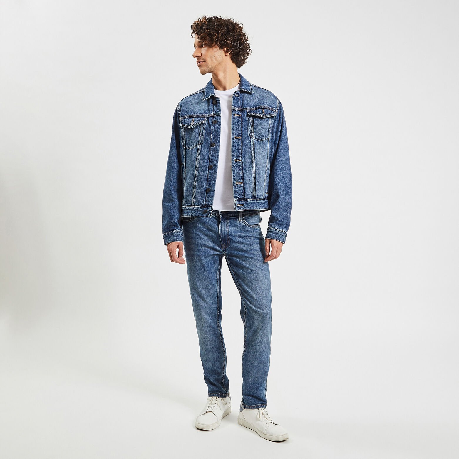 Jean slim en coton et polyester recyclés Bleu