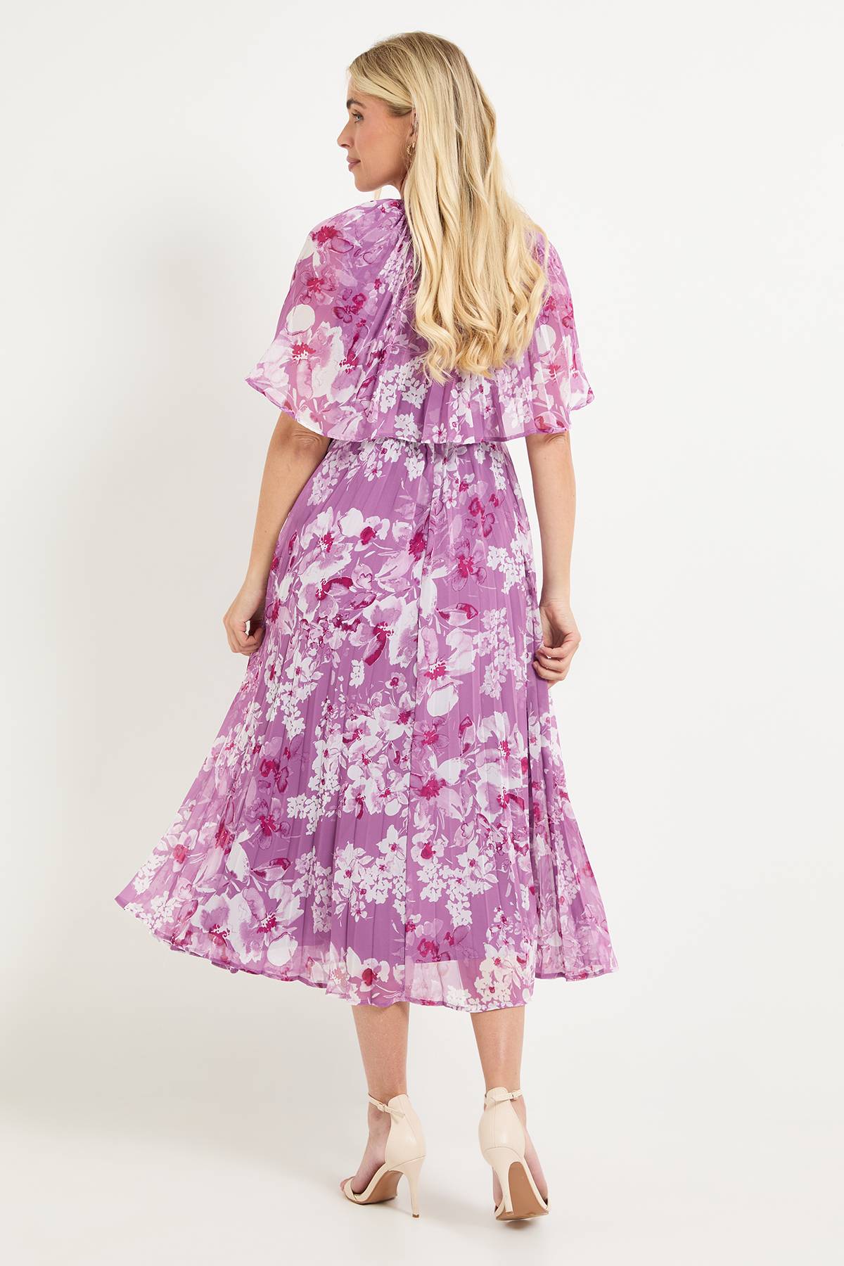 Wallis Robe Midi À Manches Cape Plissées Et Motif Floral Petite