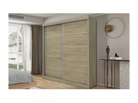 Garde Robe MILS, armoire 2 portes coulissantes chêne sonoma, idéal pour une chambre design