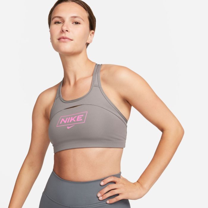 Nike Dame BH Dri Fit Swoosh Medium Support Bra Grå
