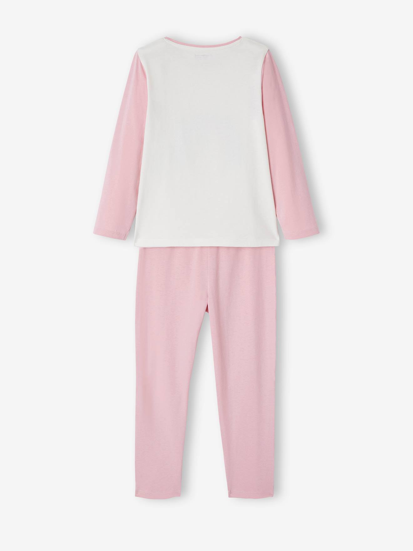 Conjunto com 2 pijamas arco-íris, tamanho médio infantil, lisinhos violeta com estampas.