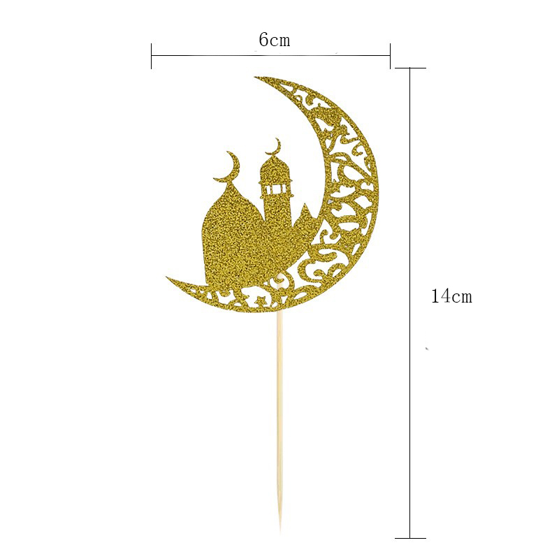 (10-tlg. Set) Ramadan Kuchenstecker Eid Mubarak Tortenstecker Bajram Topper Dekoration für Torten / Kuchen - Halbmond / Gold