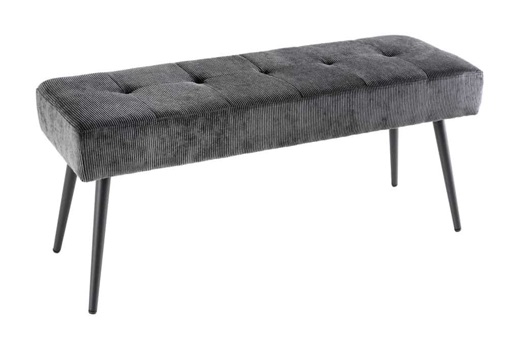 Design Sitzbank BOUTIQUE 100cm dunkelgrau Cord schwarze Metallbeine
