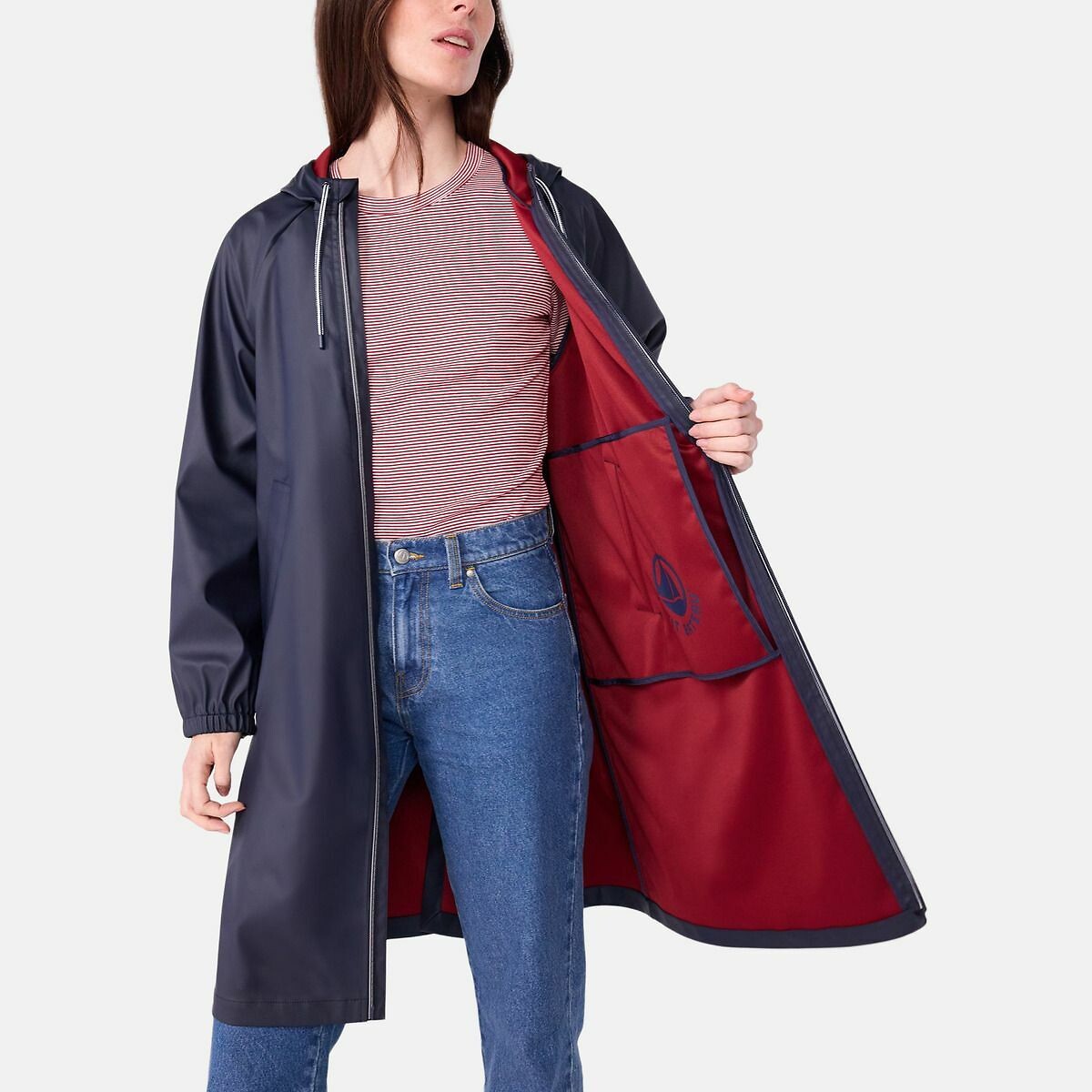 PETIT BATEAU<br>Capa de chuva longa bicolor para mulheres