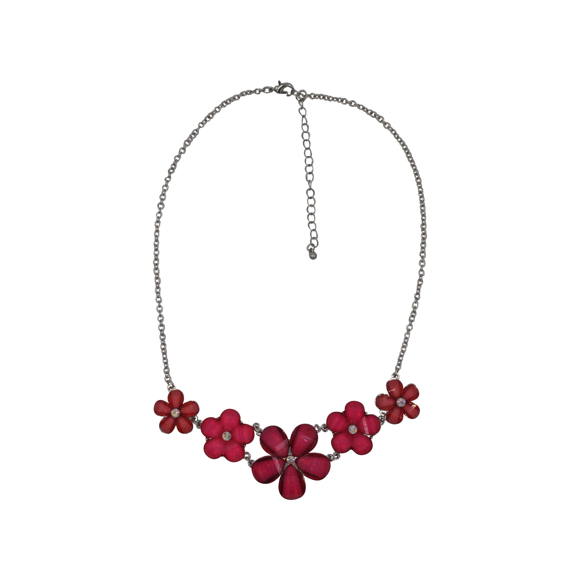 Steuer Modeschmuck Collier Kette silber farben Blumen fuchsia Strass Steine