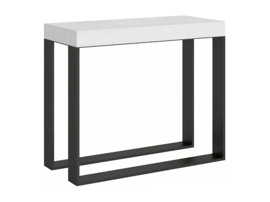 Console extensible bois et 2 pieds acier anthracite Elatra-Couleur Blanc-2 pieds-Rallonges 1 rallonge fine