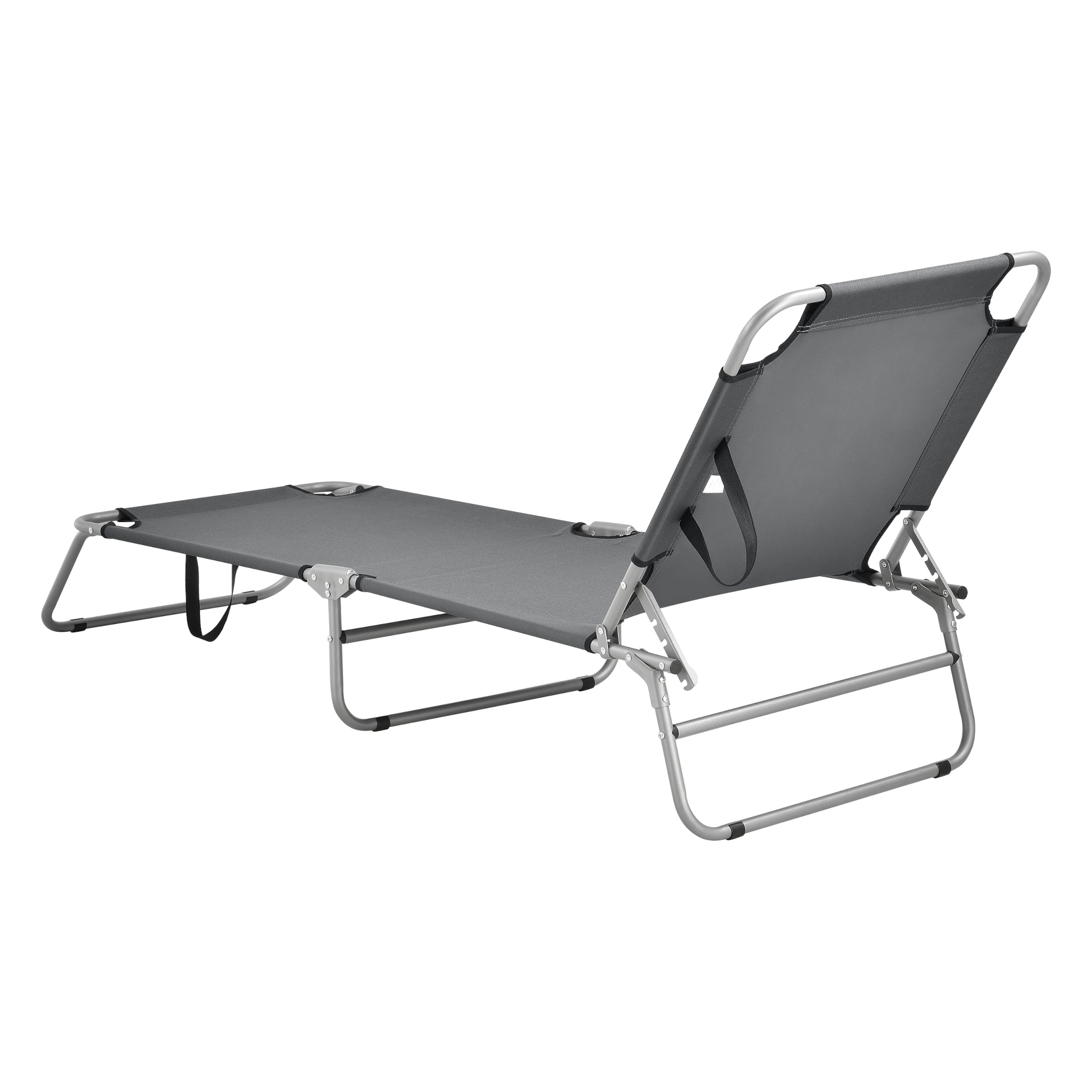 Lot de 2 transats inclinables acier polyester argenté mat gris foncé