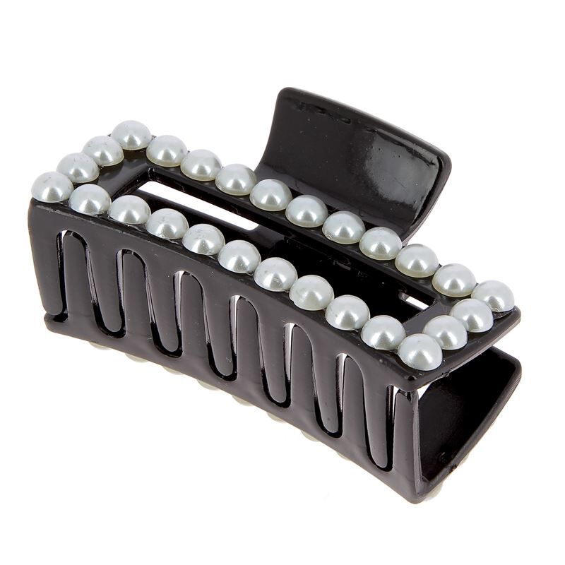 Pince croco rectangle à perles noir