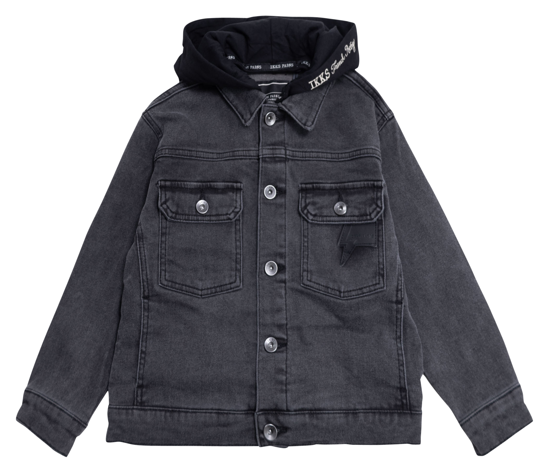 Veste droite à capuche amovible en coton mélangé | Gris