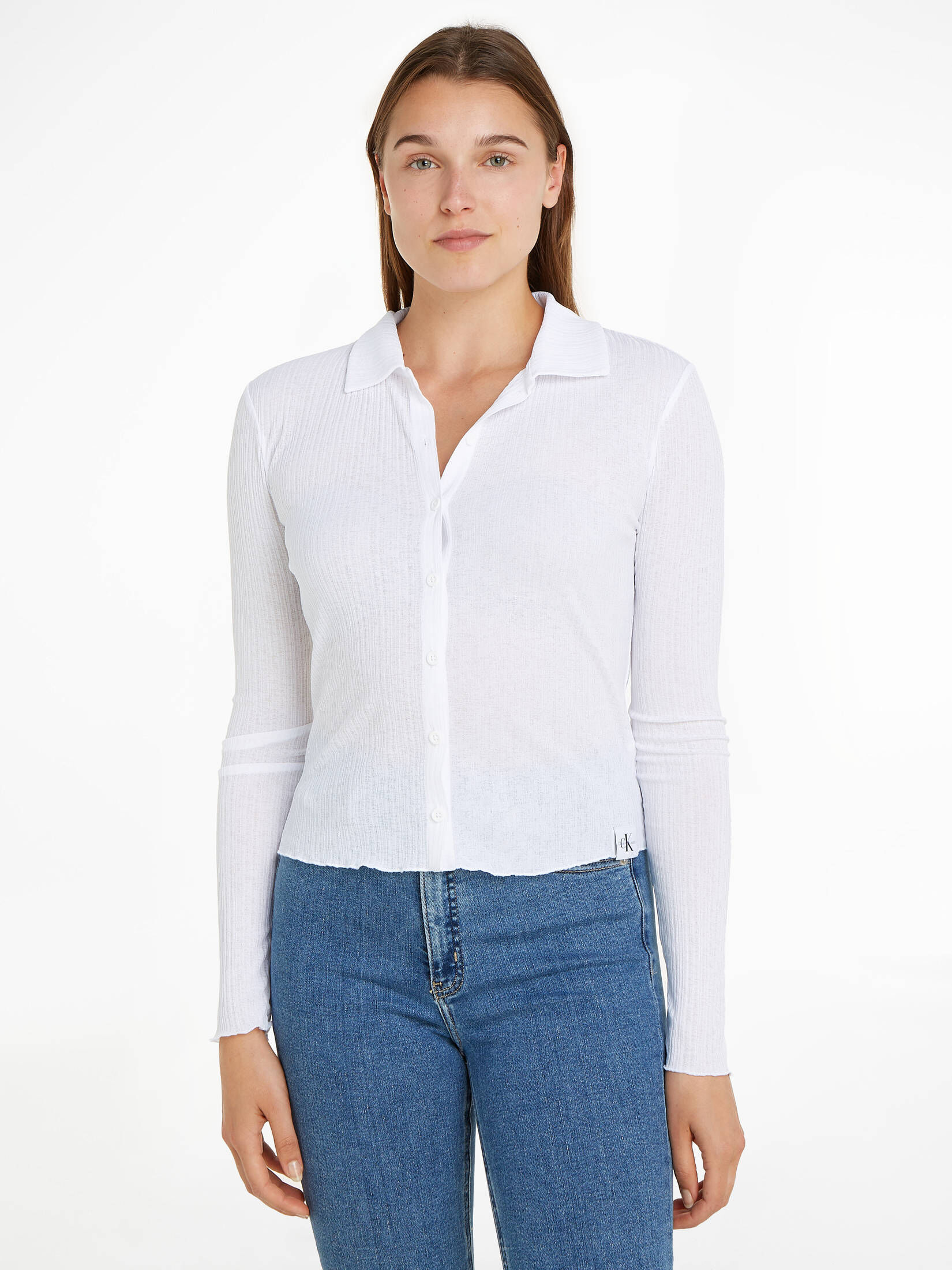 CALVIN KLEIN JEANS| Damen Bluse SHEER RIB BUTTON DOWN SHIRT Langarm