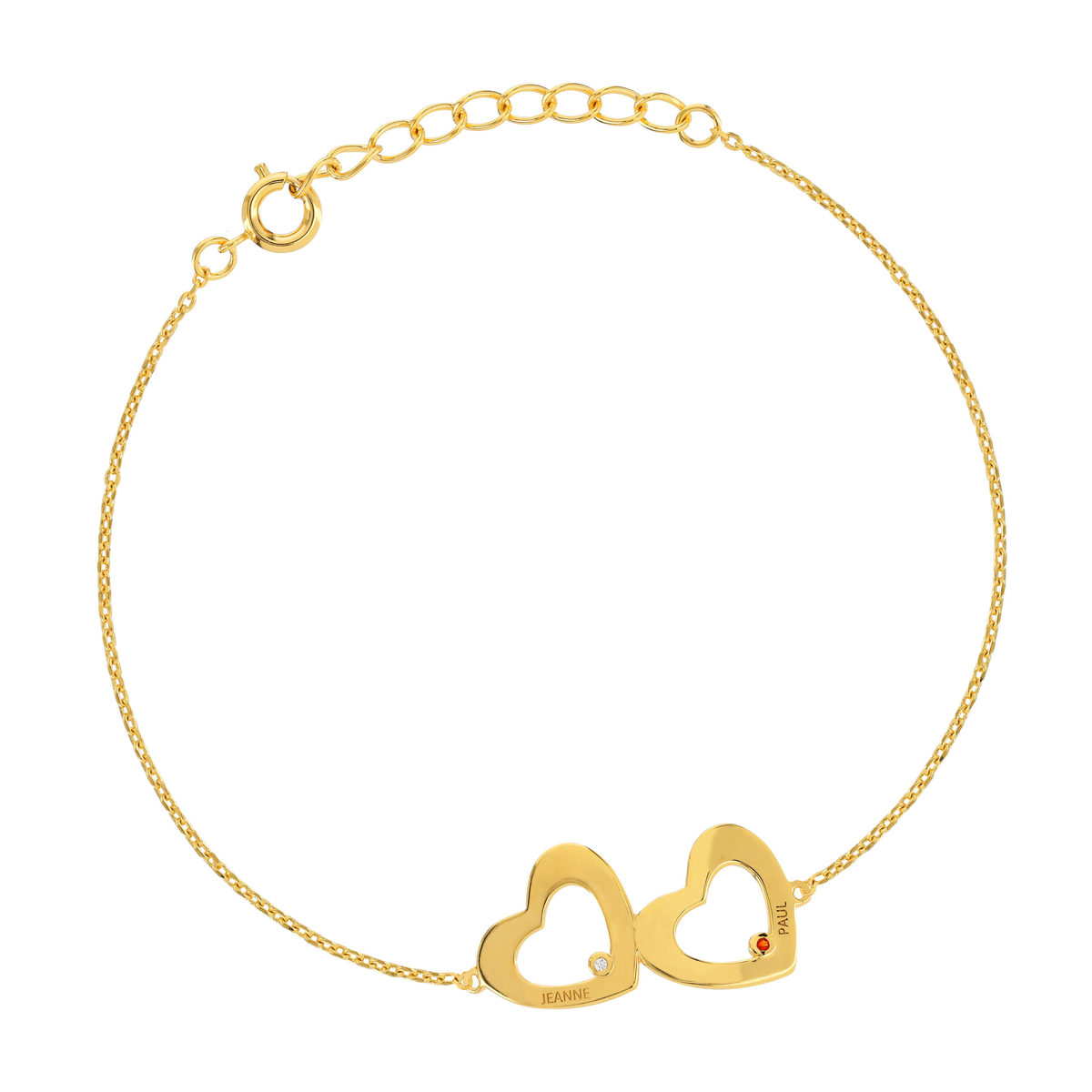Bracelet plaqué or coeurs personnalisables zirconias blanc et rouge 21,5 cm