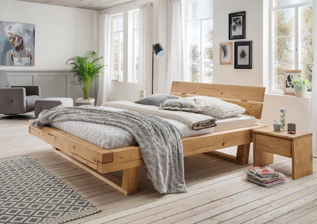 Home affaire Massivholzbett »Ultima Balkenbett Doppelbett, Füsse mit Kufenform« hohe Belastbarkeit: 200kg je Seite,  Massivholz, Skandinavisches Design, Robust, stabil, FSC zertifiziert