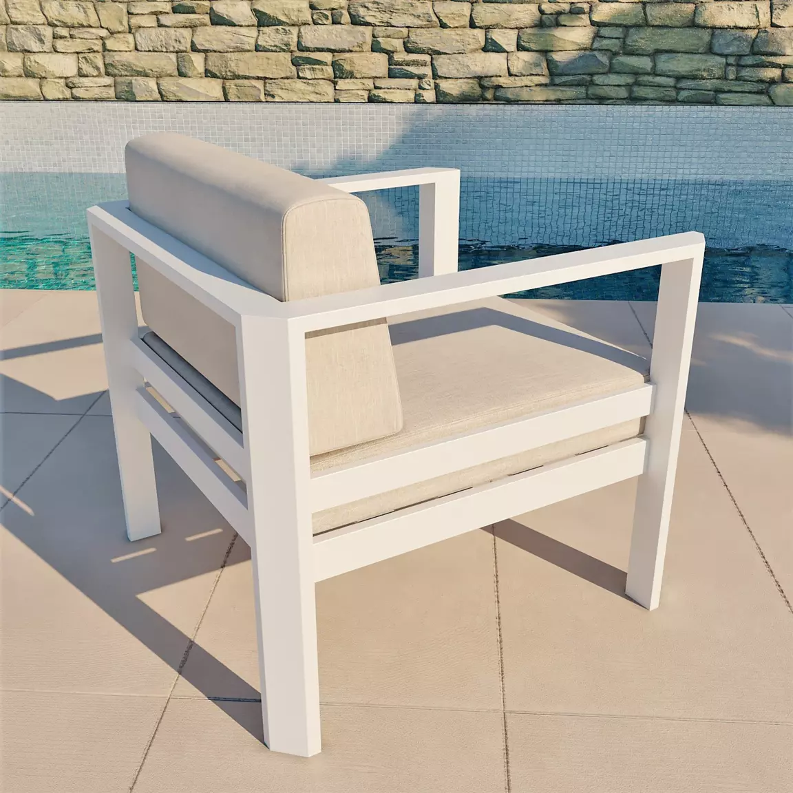 Fauteuil de jardin détente en aluminium Ostara Blanc et taupe