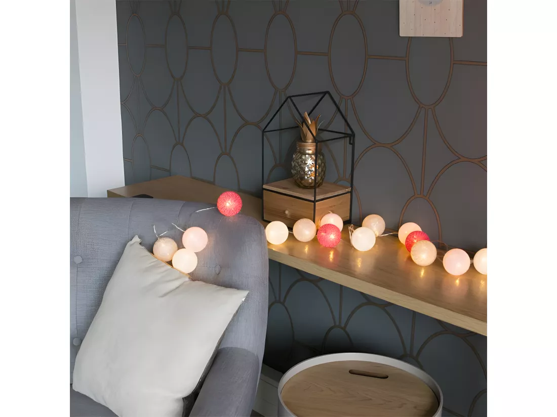 Guirlande Boule 20 Led Nuance Rose Taupe