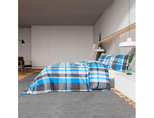VIDAXL - Ensemble de housse de couette bleu et gris 135x200 cm coton