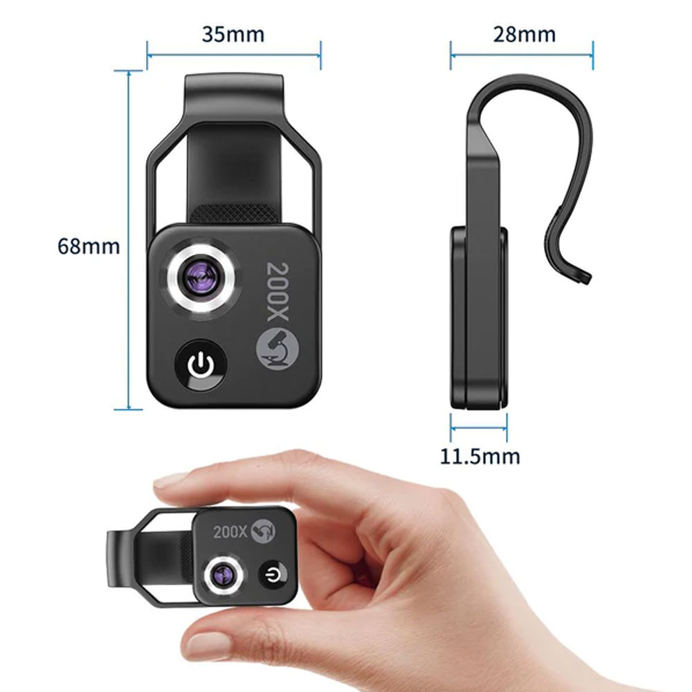 Universal Smartphone Kamera Mikroskop 200-fache Vergrösserung   LED Beleuchtung und Aufbewahrungstasche