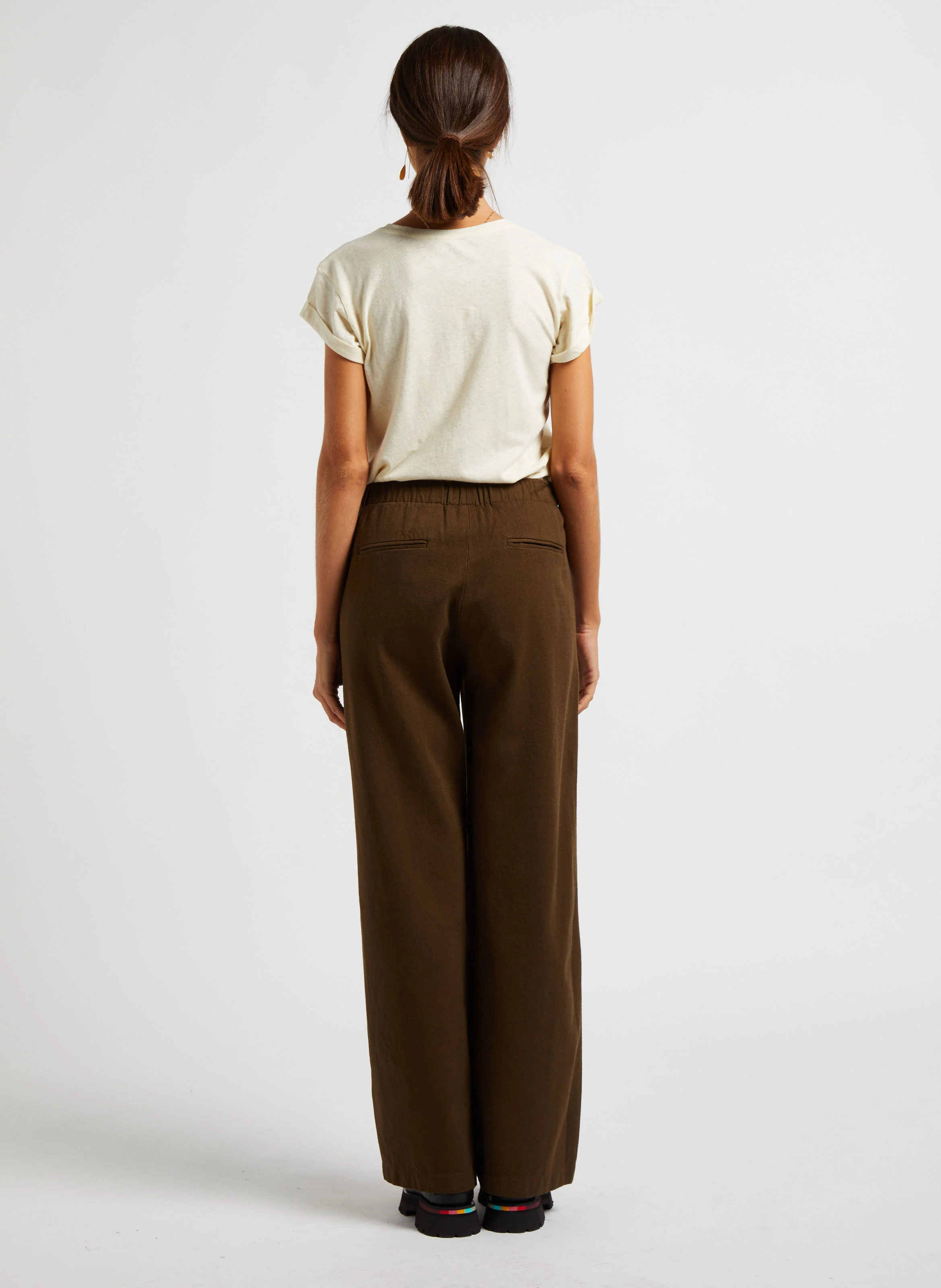 Pantalon large en laine et coton| Vert