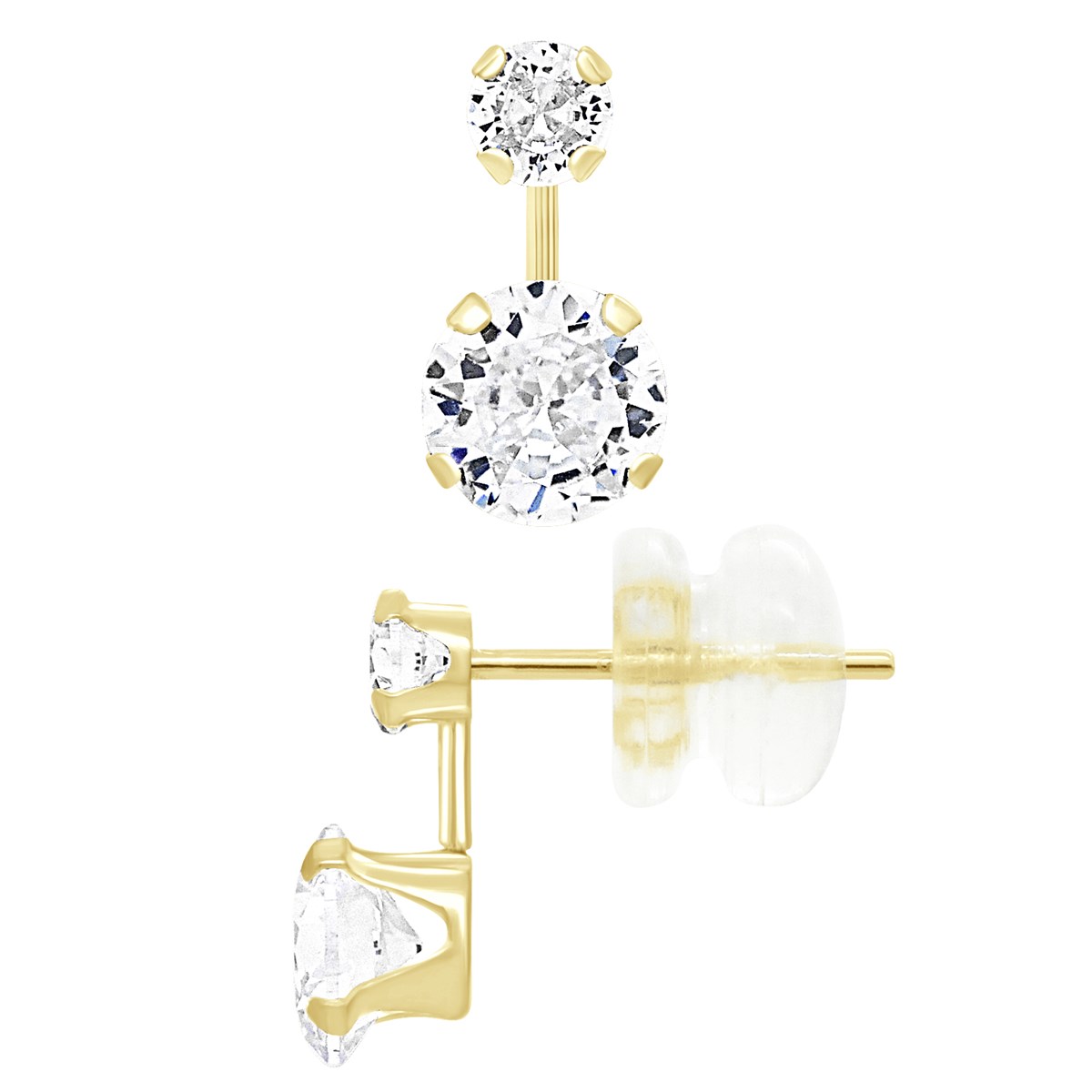 Boucles D'Oreilles Fantaisies Serti d'Oxydes de Zirconium Rondes - Or Jaune