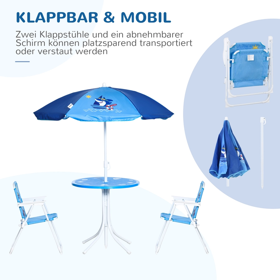 Outsunny Kindersitzgruppe mit Tisch und Sonnenschirm blau