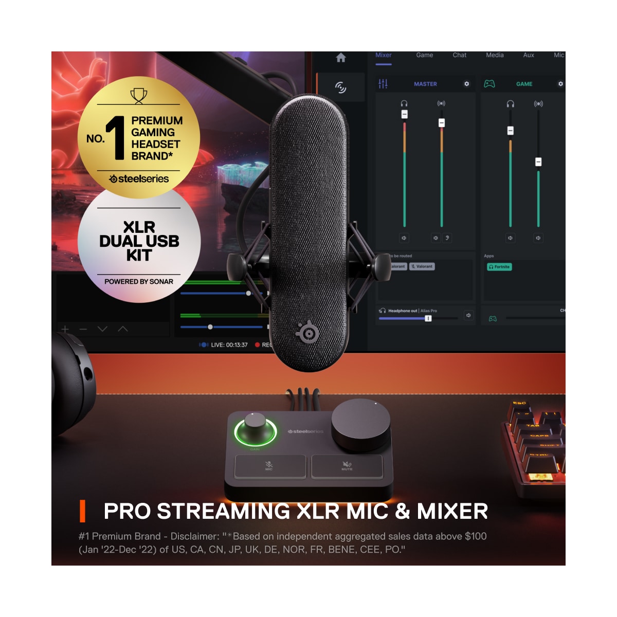 SteelSeries Alias mikrofon med XLR stream mikser