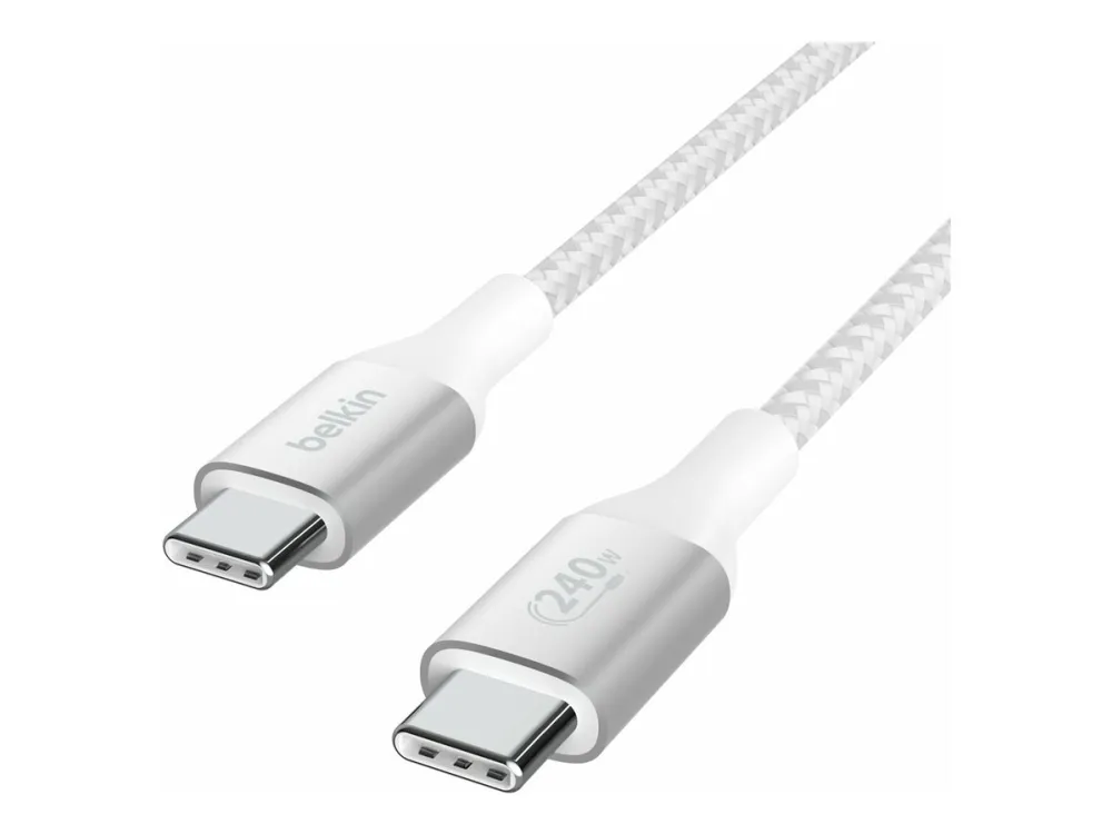 Belkin BoostCharge - USB-kabel - 24 pin USB-C (han) til 24 pin USB-C (han) - USB 2.0 - 2 m - op til 240 W strømforsyningssupport - hvid