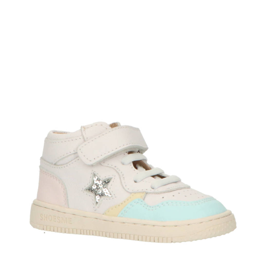 Shoesme leren sneakers wit/blauw/roze