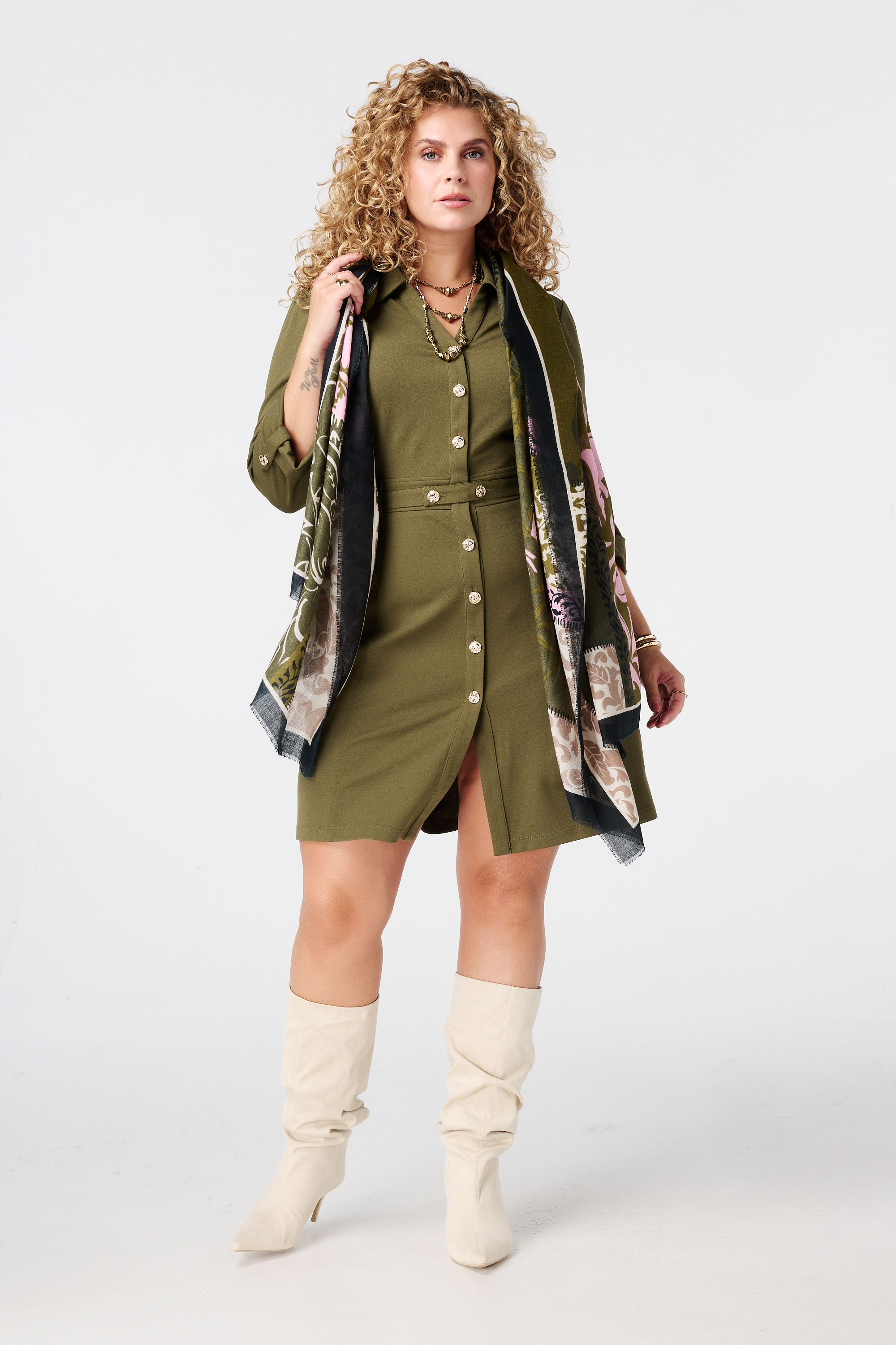 Jurk met sierknopen Khaki