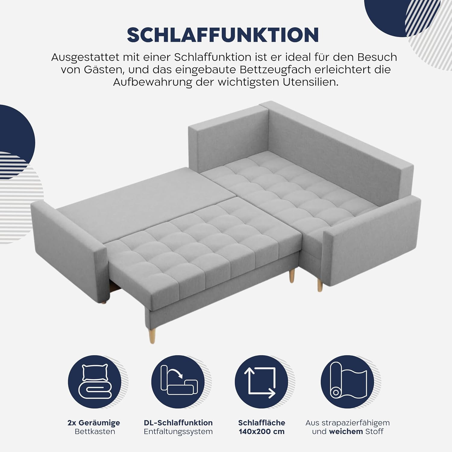 Mebligo - Ecksofa mit Schlaffunktion und Bettkasten Elma, Eckcouch mit Ottomane Links, Sofa L Form (BxTxH) 223 x 172 x 88 cm, Couch Wohnzimmer, Ecke Sofa, Braun (Lux 2)