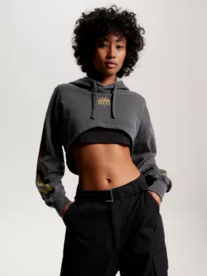 Moletom cropped com estampa de chamas vintage