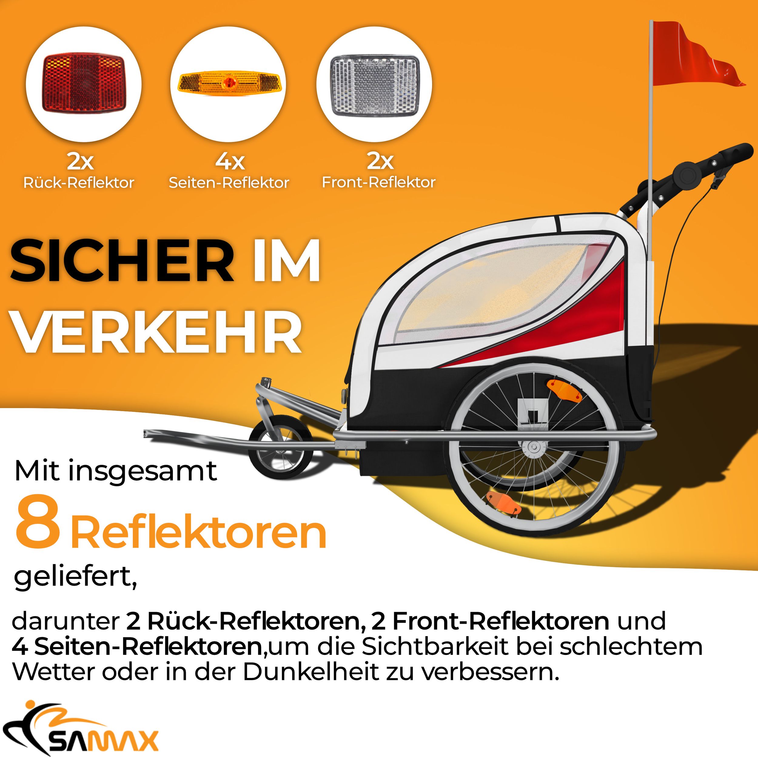SAMAX 360° drehbarer Fahrradanhänger 2in1 Jogger - in Rot - Silver Frame