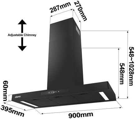 Ciarra Hotte Aspirante 90cm Silencieuse A    650m³/h   4 Vitesses et Boost   Commande Tactile et Wi Fi   Filtre à Charbon Inclus   Coins Arrondis   CBCB9102 P : Gros électroménager