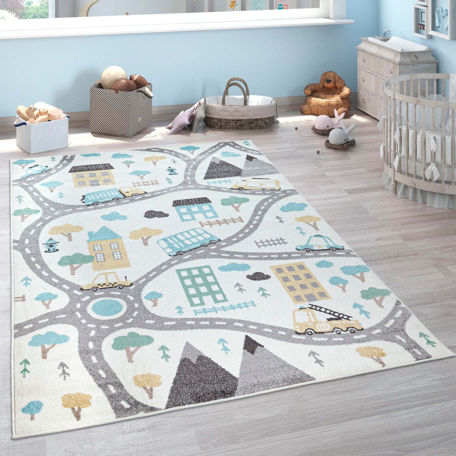 Paco Home Kinderteppich »Nino 885« rechteckig 13 mm Höhe Kurzflor, Strassen-Spiel-Teppich, Kinderzimmer