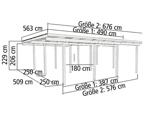 Dubbele carport Karibu Eco 2B van PVC-panelen met 1 inrijboog, zonder beslag, 527x576 cm, drukgeïmpregneerd