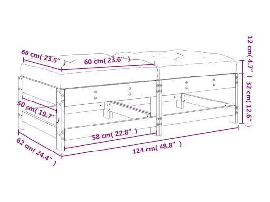 Repose-pieds de jardin avec coussins lot de 2 bois pin massif