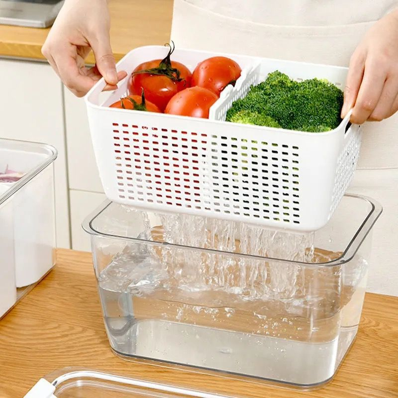 (3er Set) Gemüse Sieb Behälter Obst Kühlschrank Organizer Früchte Frischhalte Körbe - Weiss